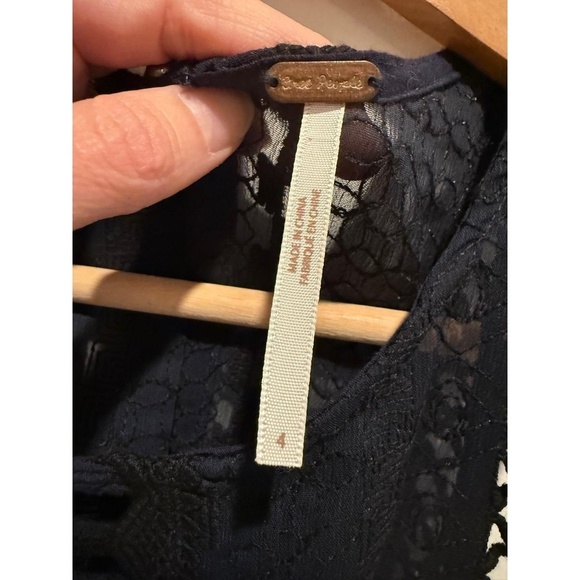 Free People Wherever You Go Mini Dress Size 4 Navy Blue Babydoll Lace Crochet - Picture 4 of 14